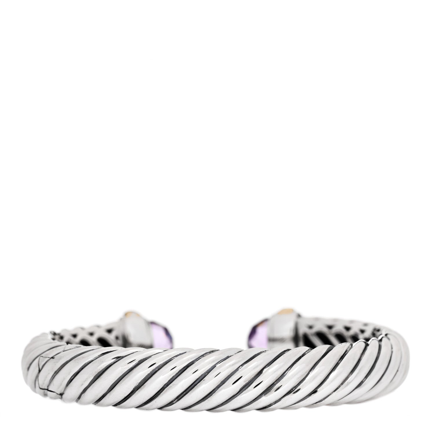 David Yurman Sterling Silver 18K Yellow Gold Amethyst 10mm Waverly Bracelet 2 of 3