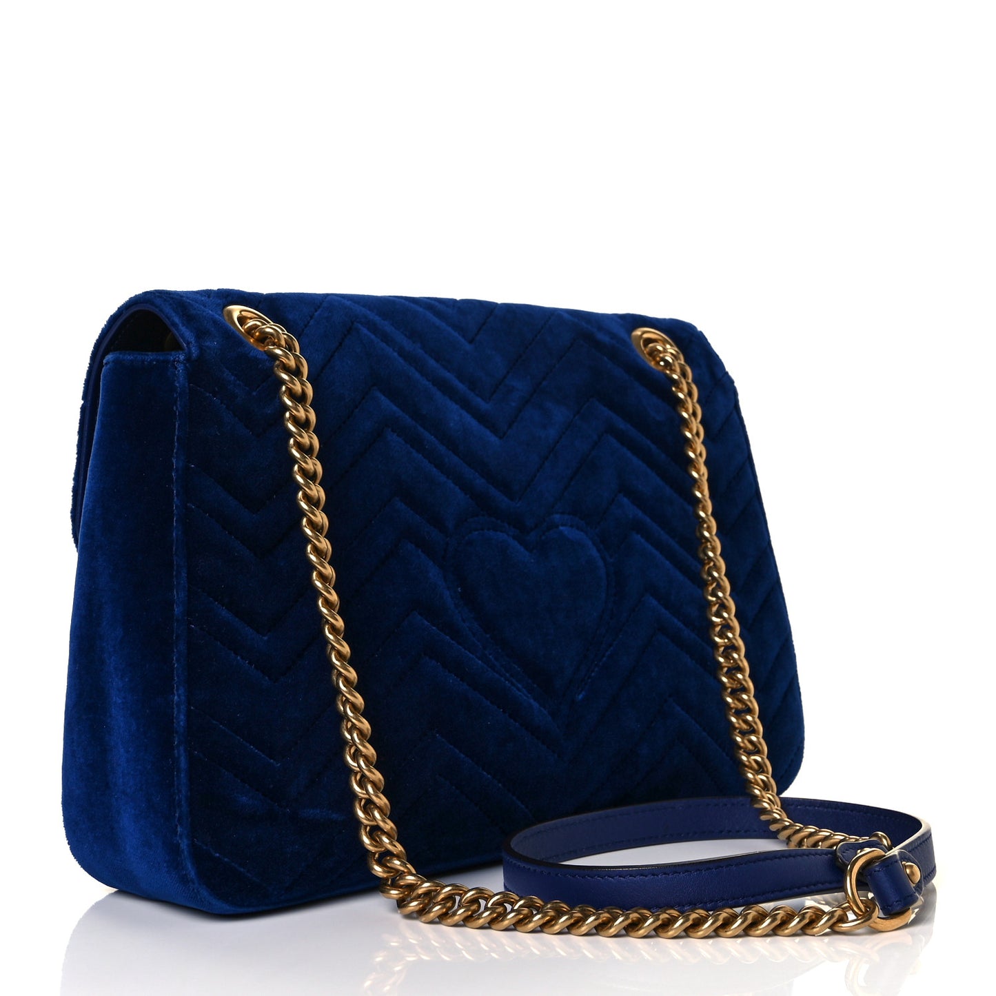 Velvet Matelasse Modern Embroidered Medium GG Marmont Shoulder Bag Cobalt