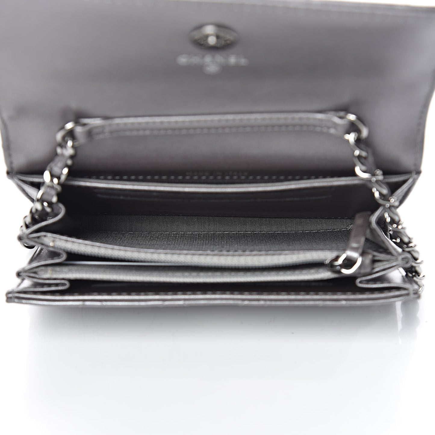 Lambskin Quilted Pearl My Shoulder Mini French Wallet On Chain WOC Silver