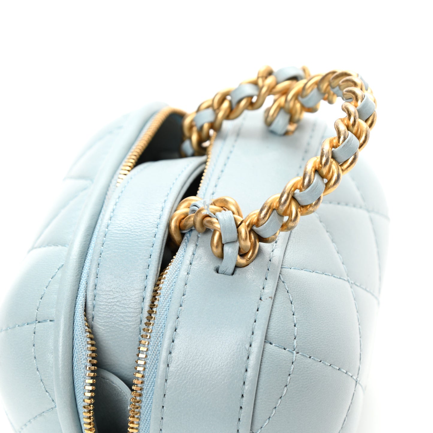 Lambskin Quilted CC Bubble Vanity Case With Chain Light Blue