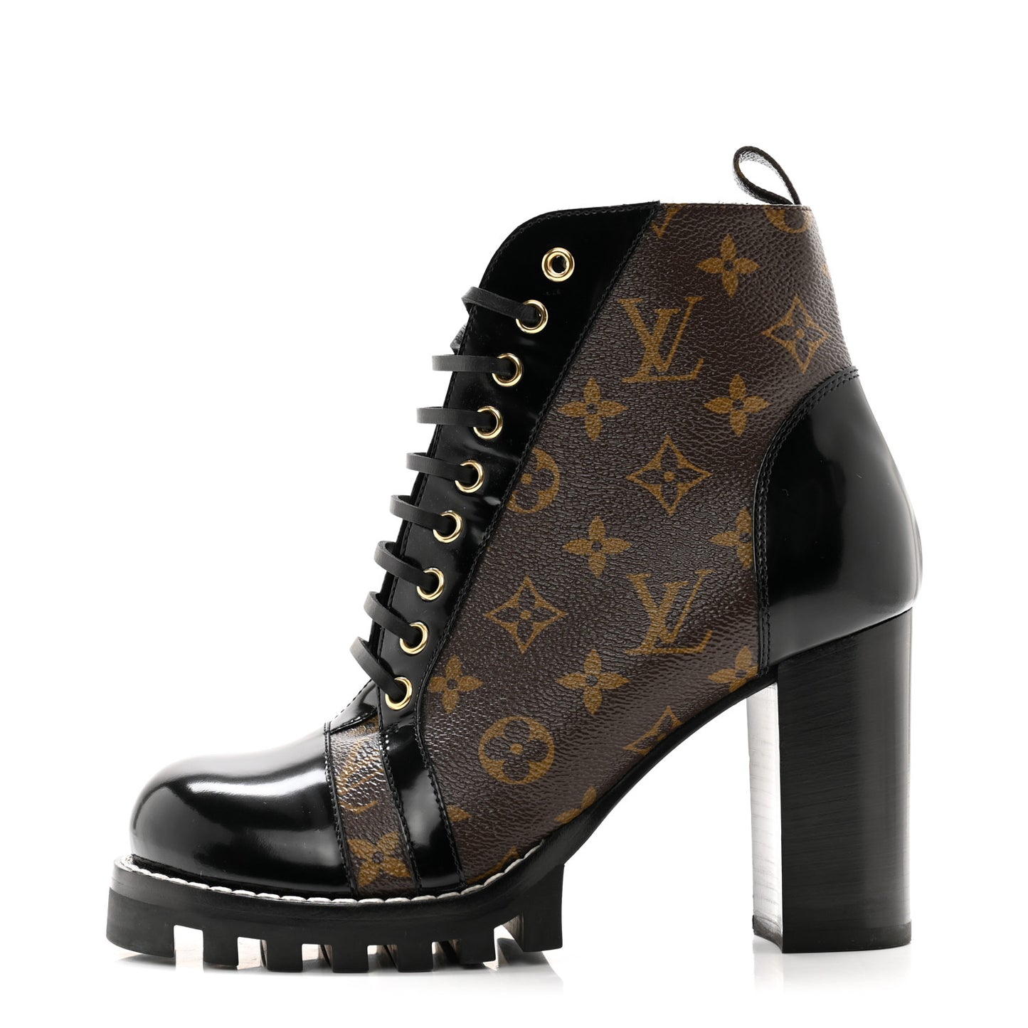 Patent Calfskin Monogram Star Trail Ankle Boots 39 Black