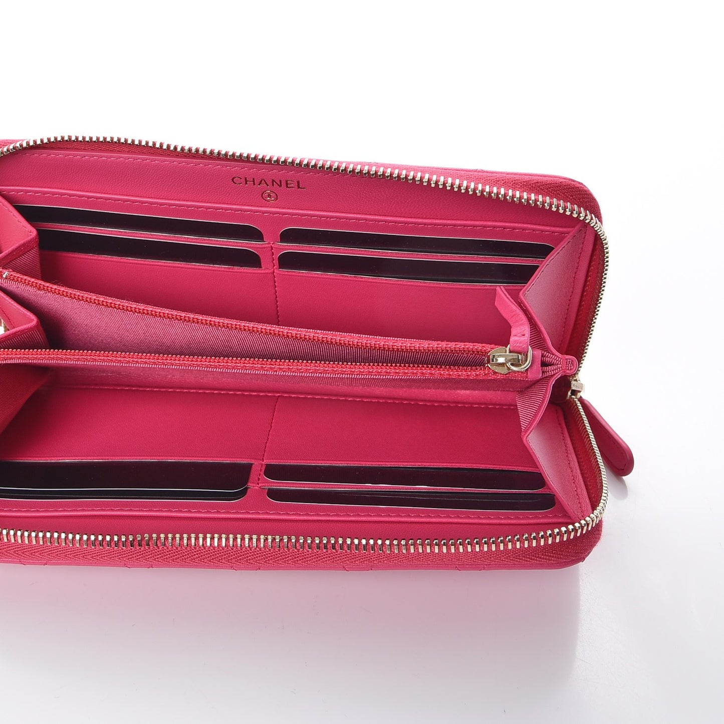 Lambskin Quilted Large Gusset Zip Around Wallet Fuchsia