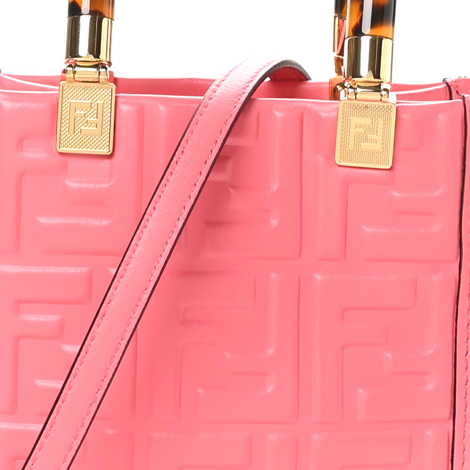Fendi Vitello Plexiglass FF Embossed Mini Fendi Sunshine Shopper Tote Pink Dalia 8 of 10