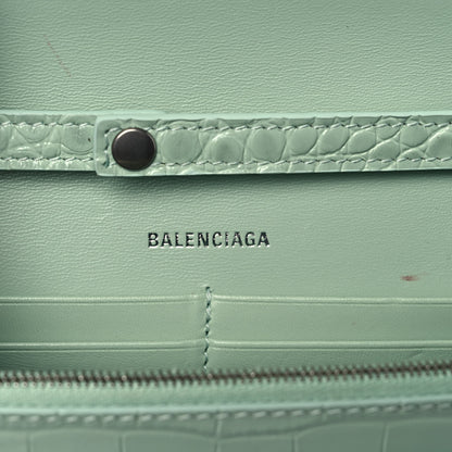 Balenciaga Shiny Calfskin Crocodile Embossed Hourglass Chain Bag Light Green 5 of 10