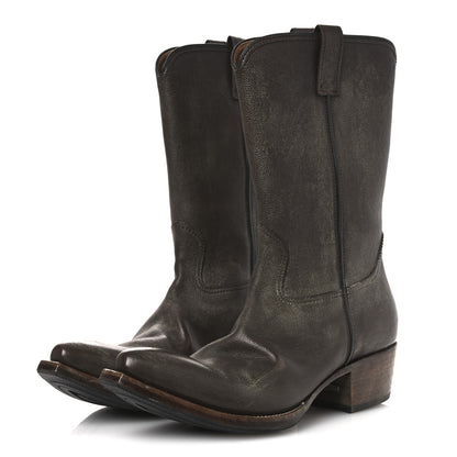 Prada Distressed Calfskin Mens Cowboy Boots 10 Bruciato 4 of 12