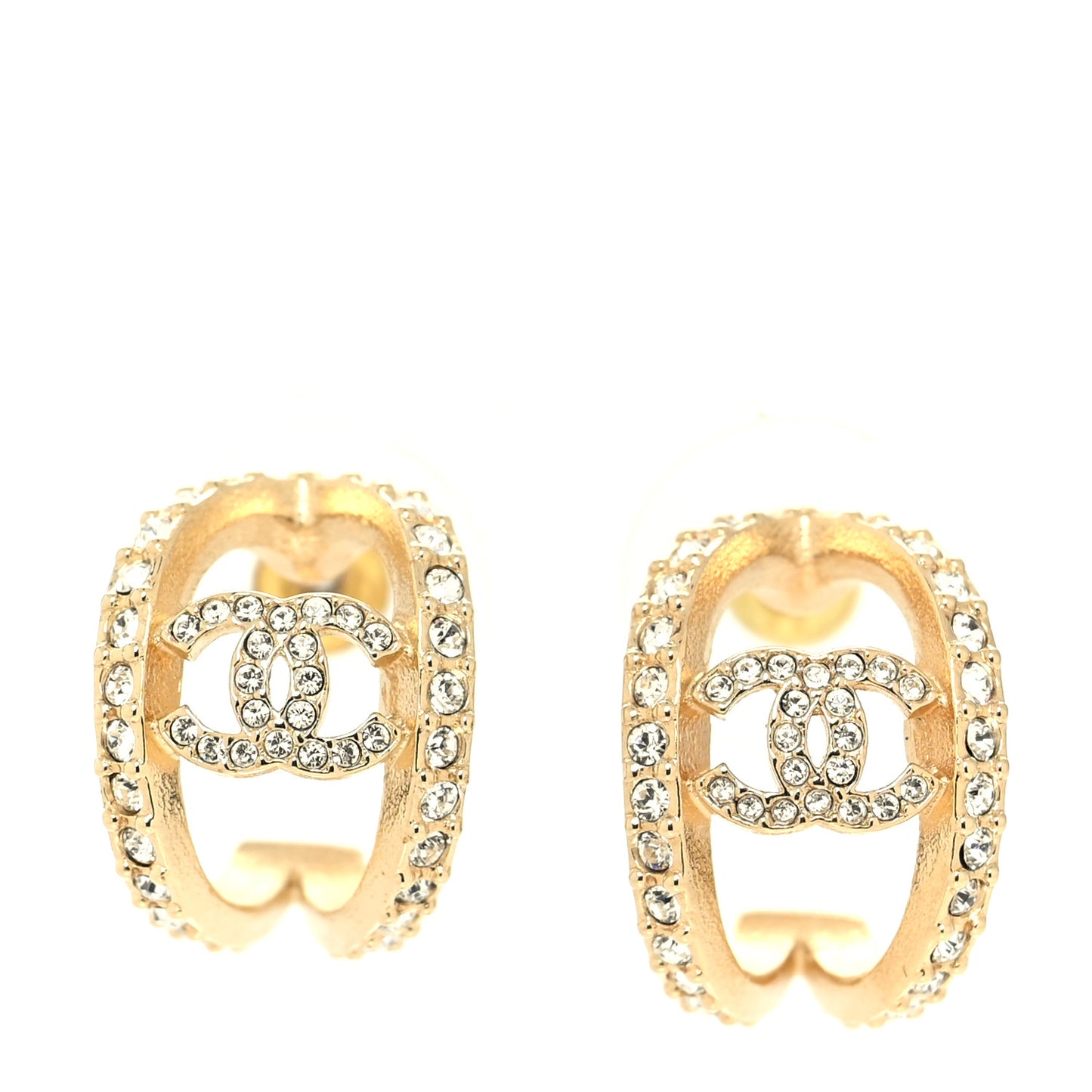 Crystal Strass CC Double Hoop Earrings Gold