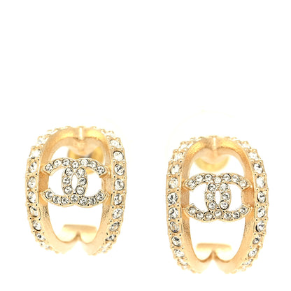 Chanel Crystal Strass CC Double Hoop Earrings Gold 1 of 5