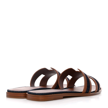 Hermes Calfskin Denim Oran Sandals 38.5 Bleu Brut Gold 4 of 9