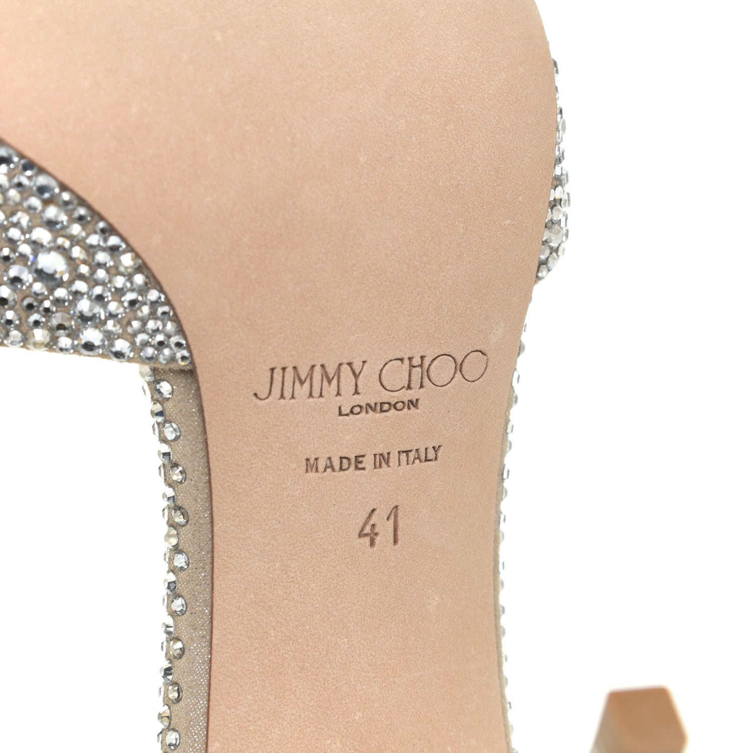 Jimmy Choo Crystal Shimmer Suede Sacora 100 Sandals 41 Nude 11 of 16