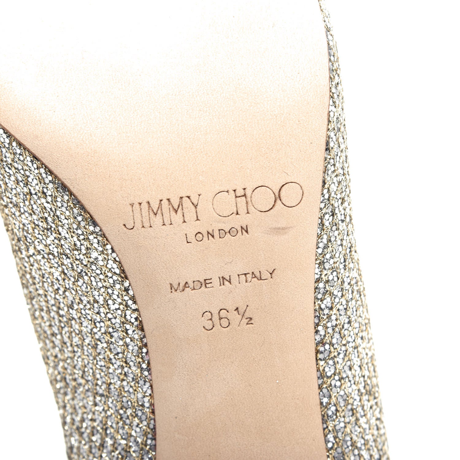 Jimmy Choo Glitter Fabric Romy 85 Pumps 36.5 Champagne 9 of 10