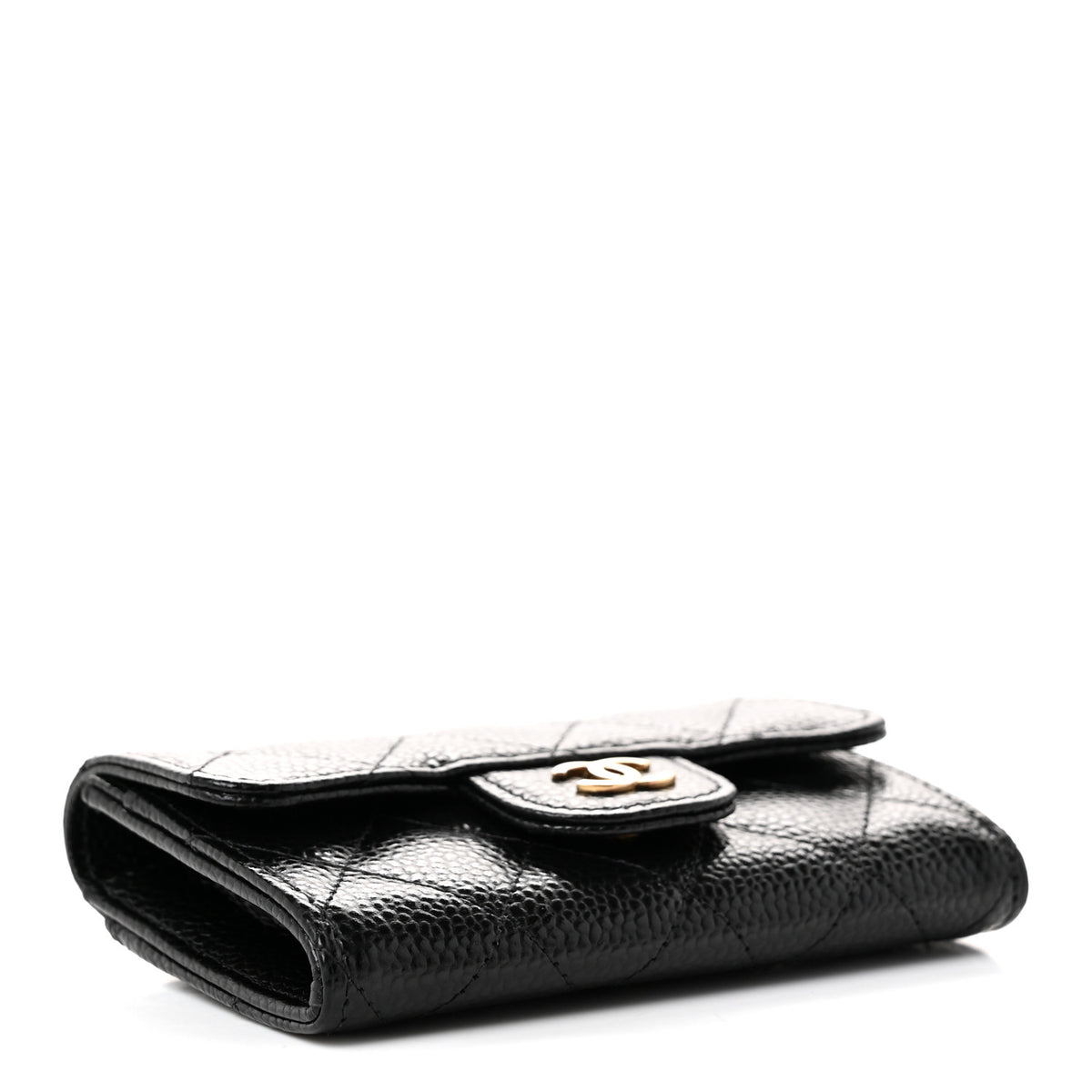 Caviar Quilted Flap Card Holder Wallet Black