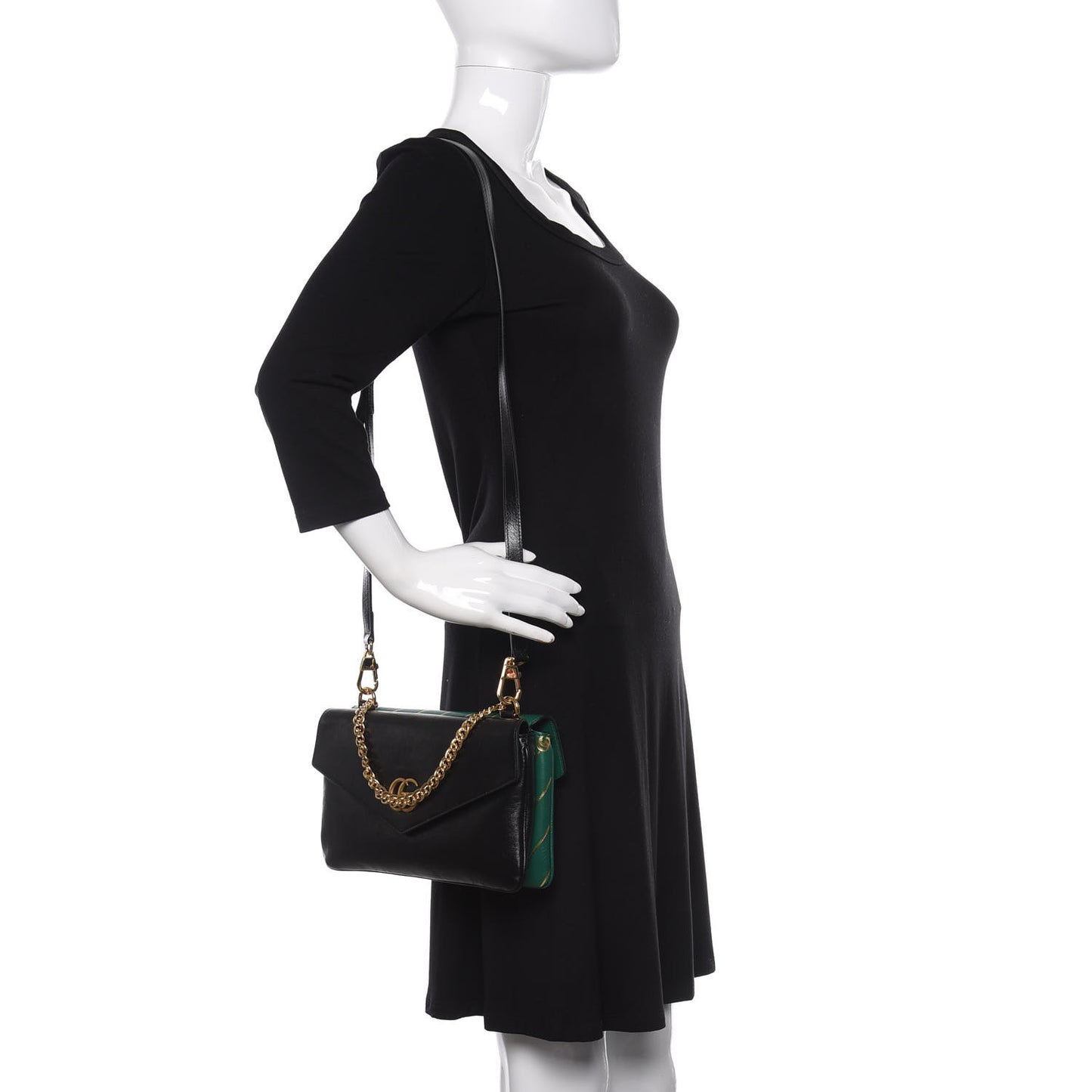 Calfskin Diagonal GG Medium Thiara Double Envelope Shoulder Bag Emerald Green Black