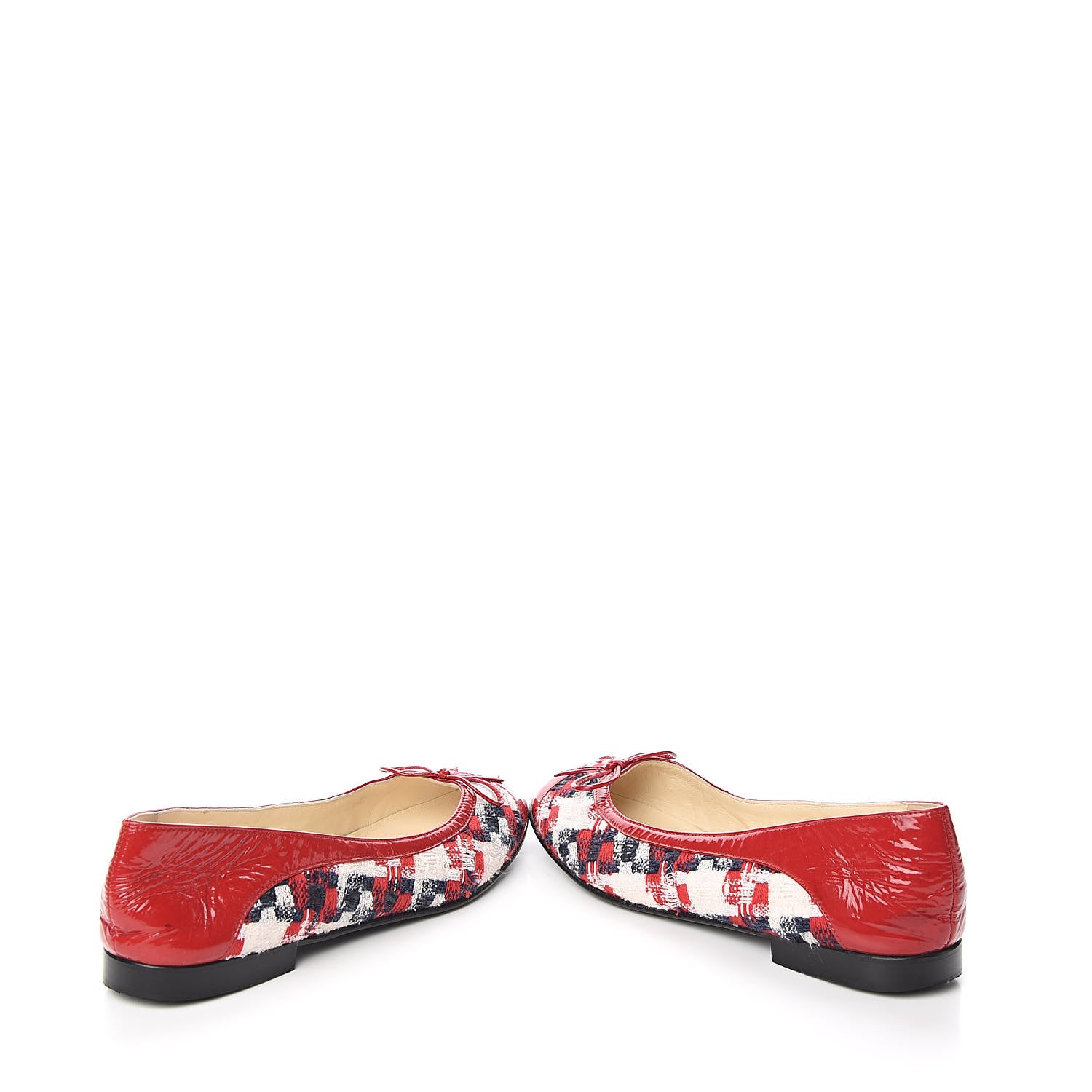 Chanel Tweed Crinkled Patent Cap Toe Ballerina Flats 39 Red 6 of 10