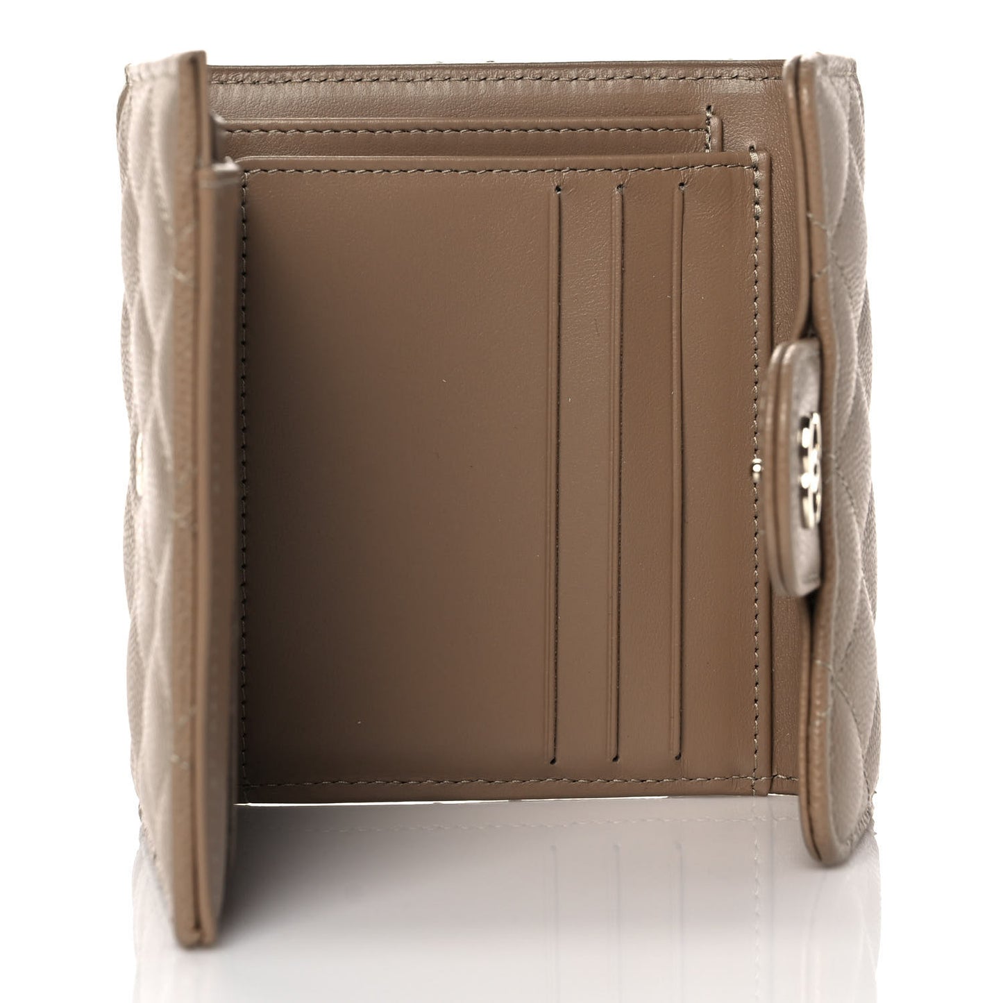Caviar Quilted Compact Flap Wallet Dark Beige