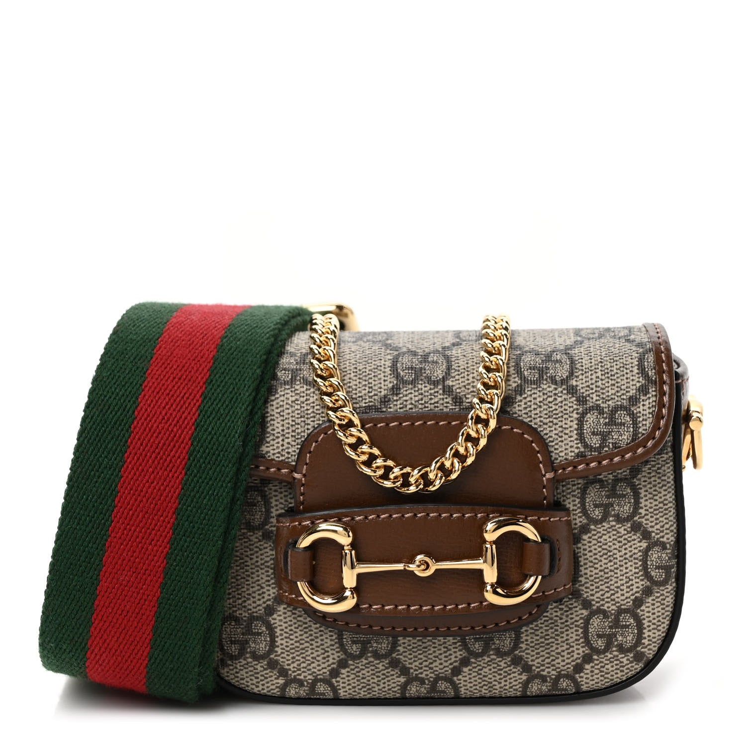 Gucci GG Supreme Monogram Azalea Calfskin Web Horsebit 1955 Wallet On Strap Beige Ebony Brown Sugar 1 of 8