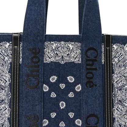 Chloe x High Summer Denim Calfskin Medium Woody Ribbon Tote Blue 7 of 9