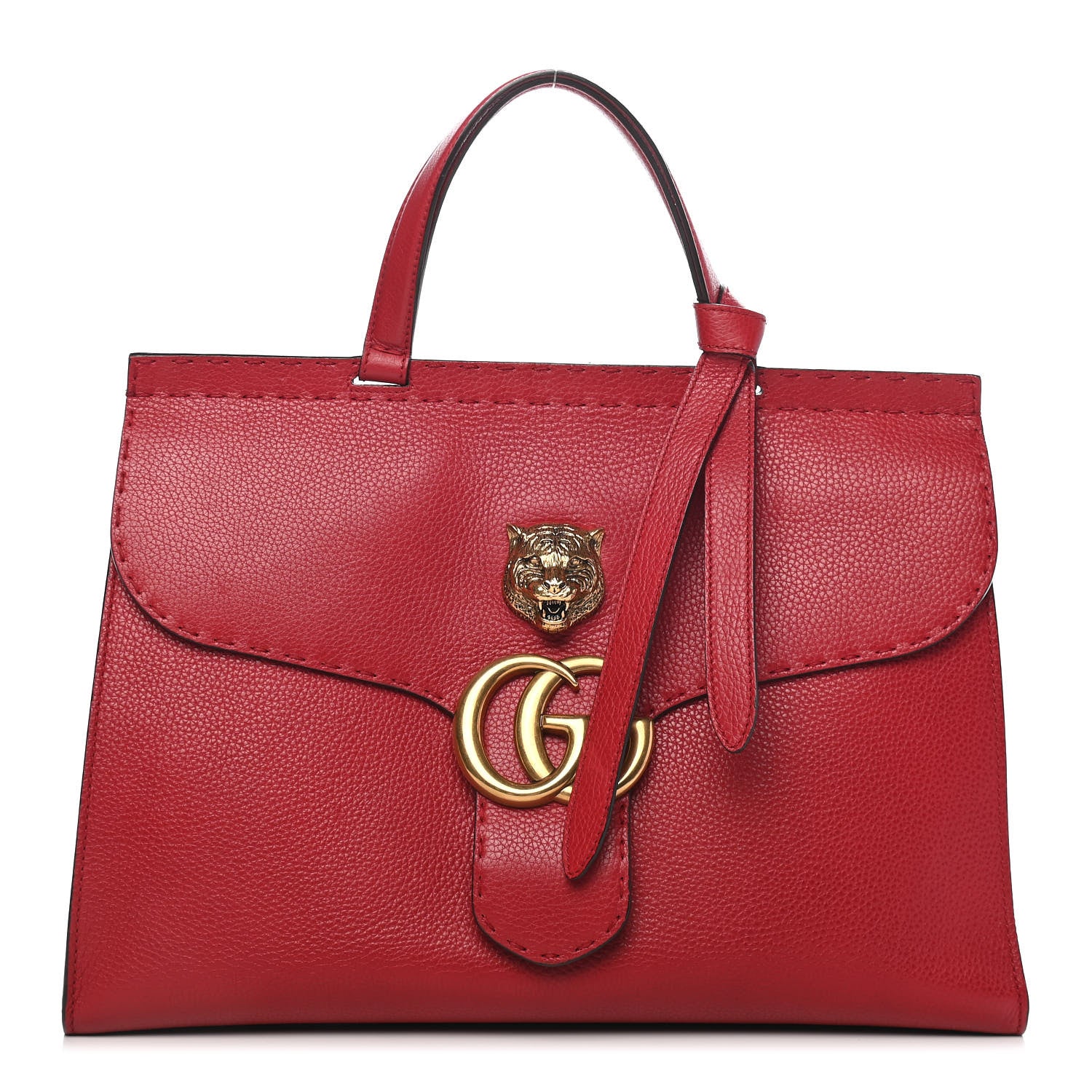 Gucci Calfskin Feline Medium GG Marmont Top Handle Bag Vulcanic Red 1 of 10