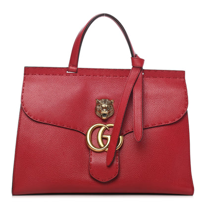 Gucci Calfskin Feline Medium GG Marmont Top Handle Bag Vulcanic Red 1 of 10