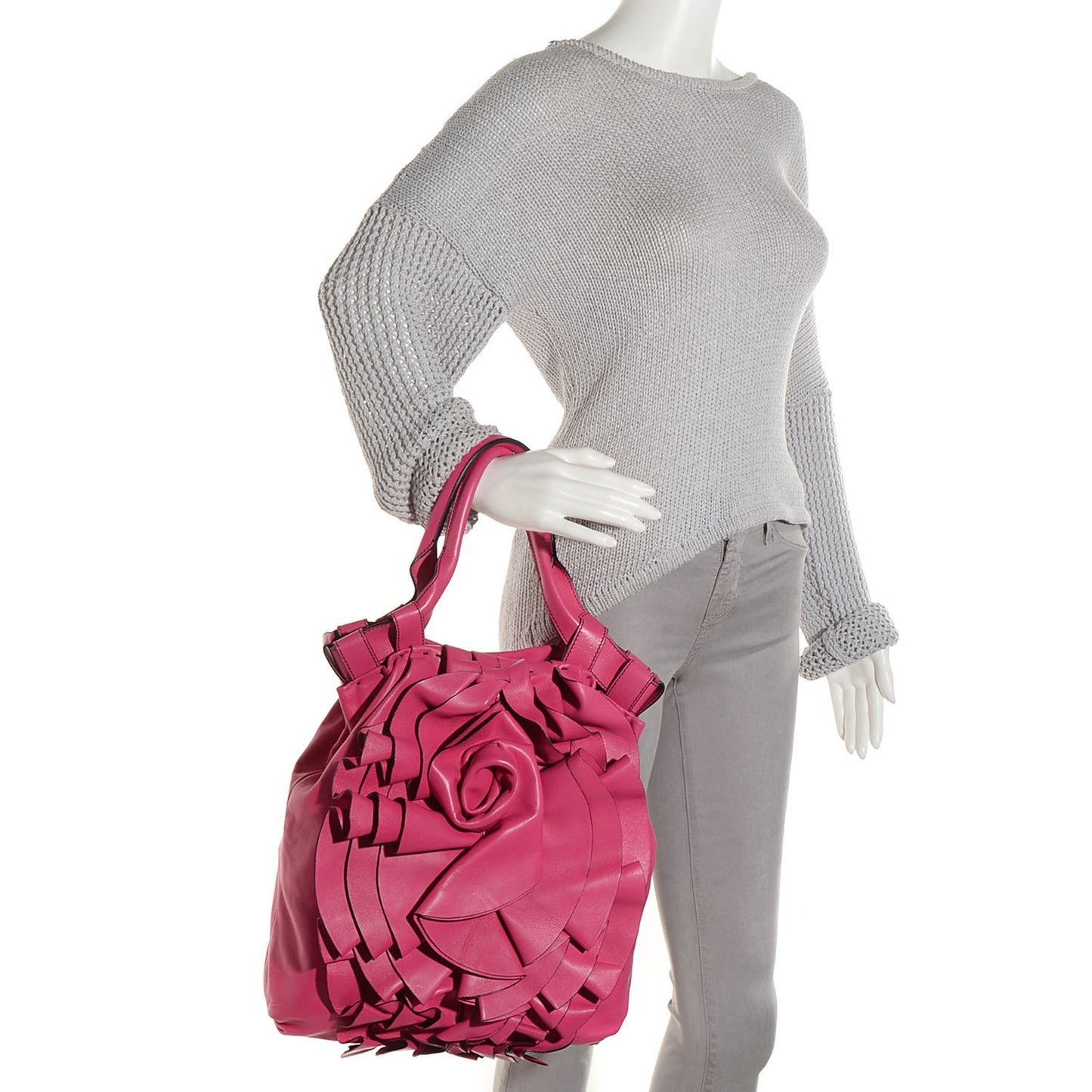 Nappa Raised Rose Vertigo Tote Fuchsia