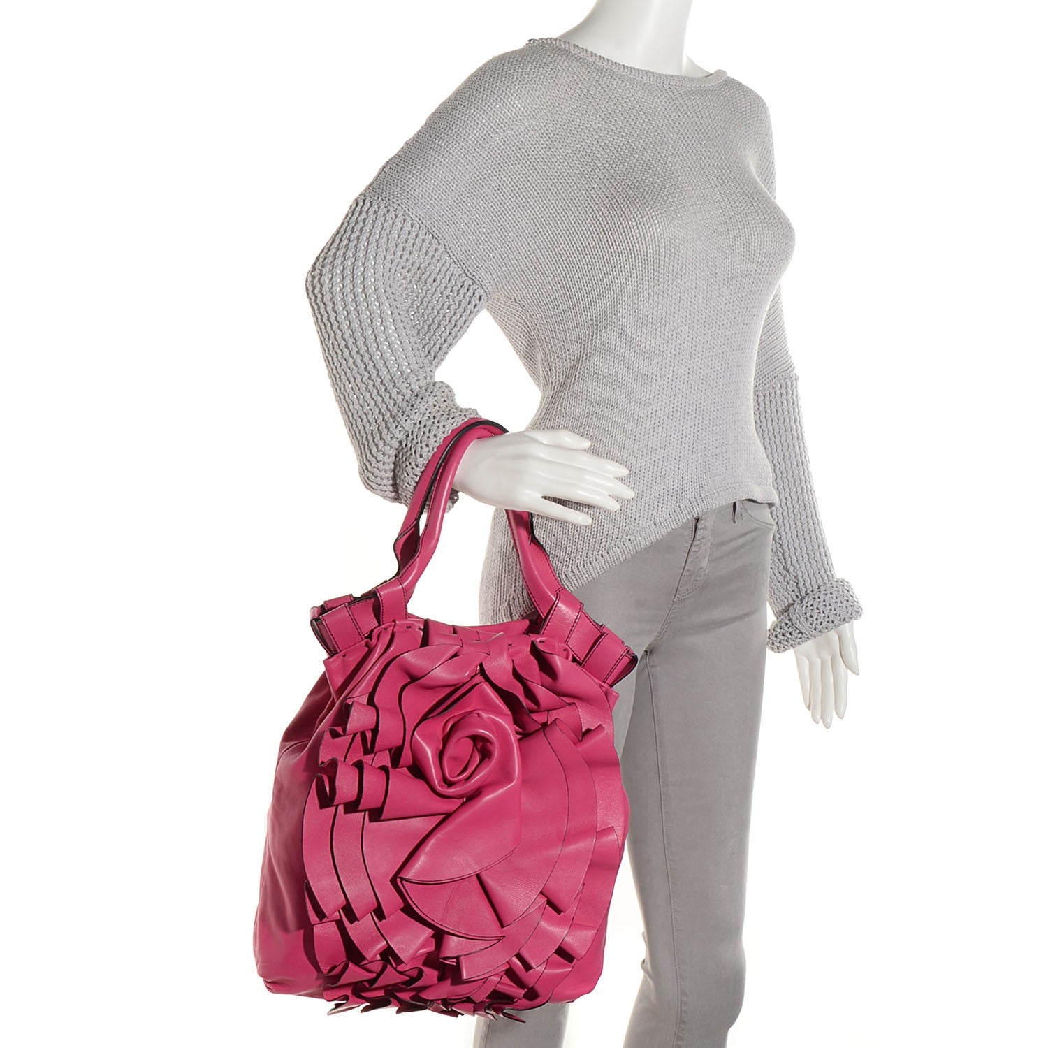 Valentino Garavani Nappa Raised Rose Vertigo Tote Fuchsia 2 of 8