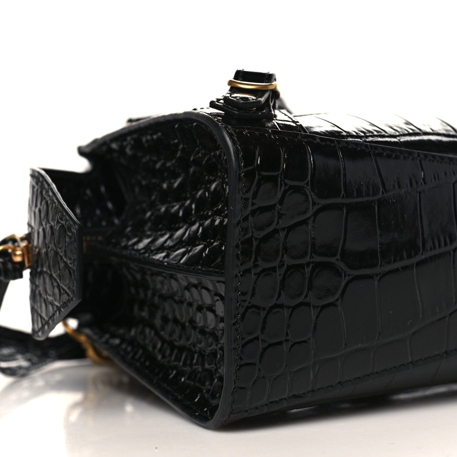 Balenciaga Shiny Supple Calfskin Crocodile Embossed Neo Classic Gold Hardware Mini City Black 7 of 8