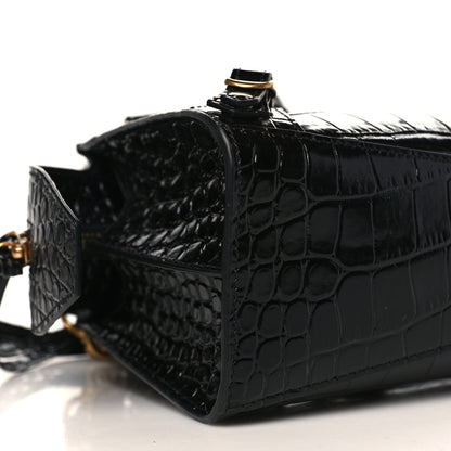 Balenciaga Shiny Supple Calfskin Crocodile Embossed Neo Classic Gold Hardware Mini City Black 7 of 8