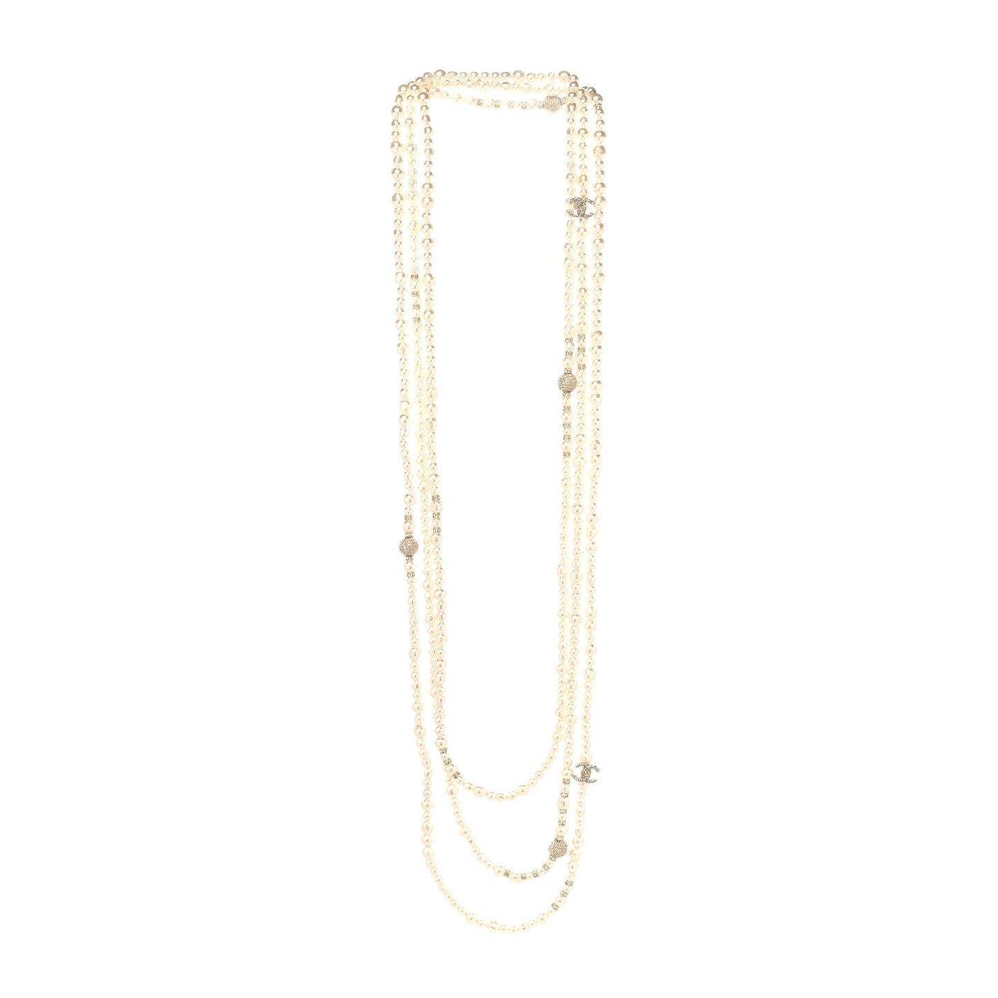 Crystal Pearl CC Long Necklace Gold