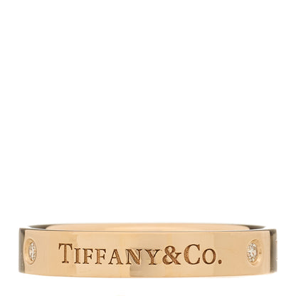 Tiffany 18K Rose Gold Diamond Logo Band Ring 60 9.25 1 of 5