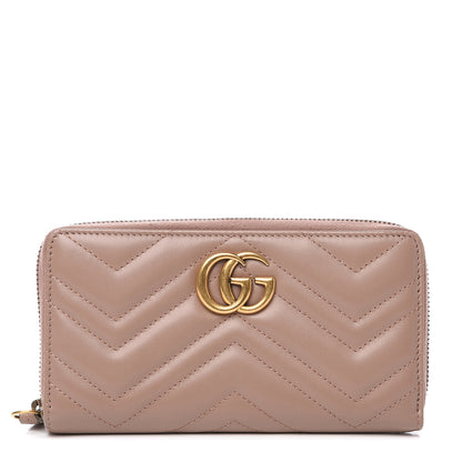 Gucci Calfskin Matelasse GG Marmont Zip Around Wallet Porcelain Rose 1 of 10