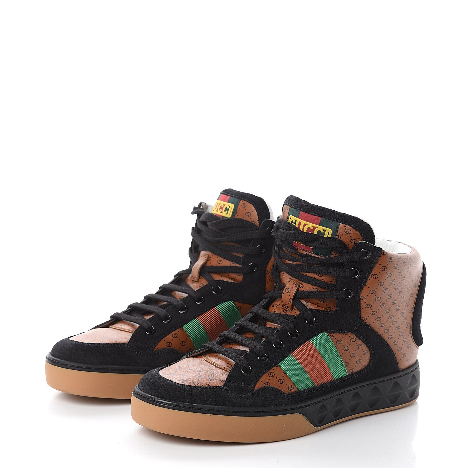 Gucci X DAPPER DAN Calfskin Suede GG Micro Monogram Mens High Top Sneakers 7.5 Brown 3 of 7