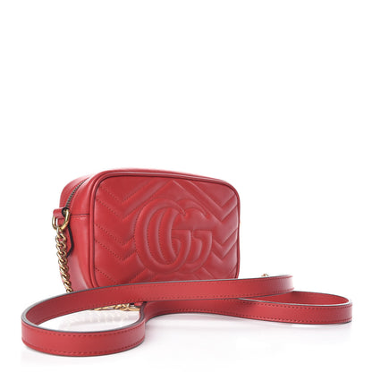 Gucci Calfskin Matelasse Mini GG Marmont Chain Shoulder Bag Hibiscus Red 3 of 11