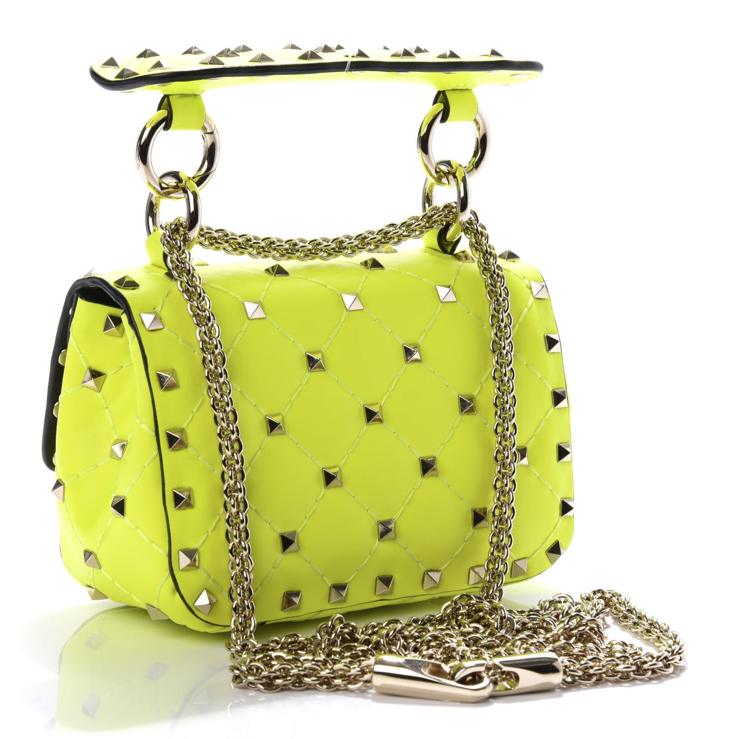 Calfskin Micro Rockstud Spike Shoulder Bag Lime