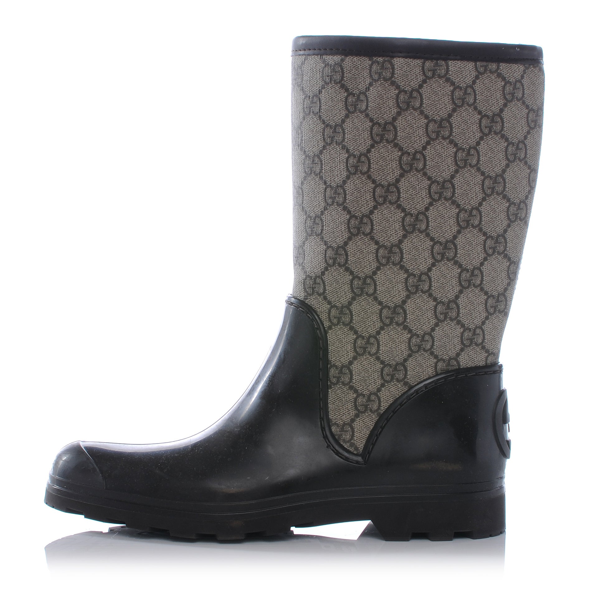 Gucci GG Plus Monogram Prato Flat Rubber Boots 37 Ebony 1 of 7