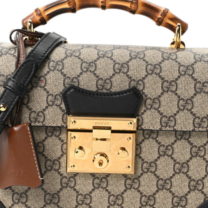 Gucci GG Supreme Monogram Small Padlock Bamboo Shoulder Bag Beige Black Cuir 7 of 10