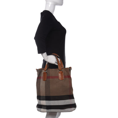 Burberry Canvas Mega Check Medium Tottenham Brit Tote Saddle Brown 2 of 9