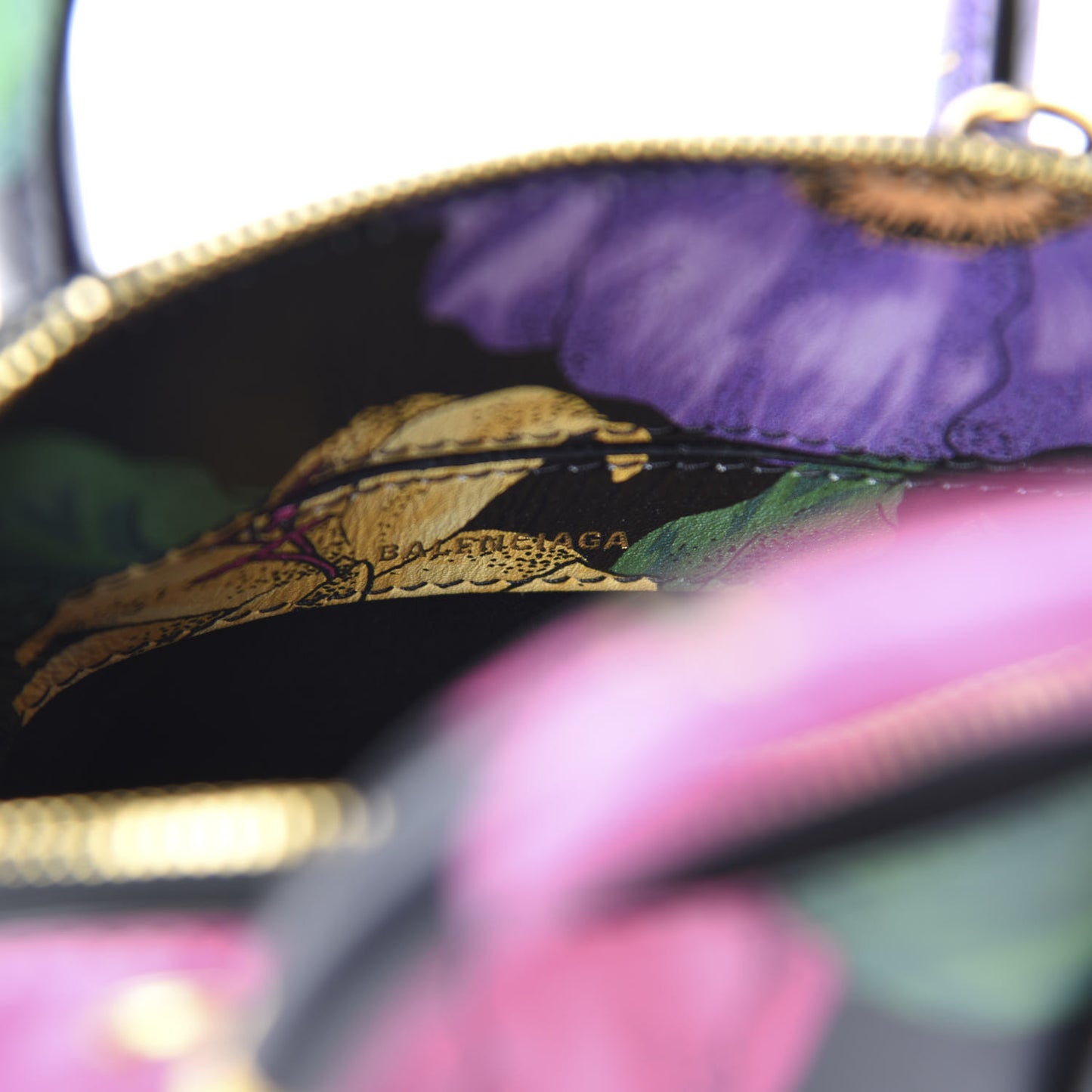Smooth Calfskin Lush Floral Print XXS Ville Top Handle Bag Black Multicolor