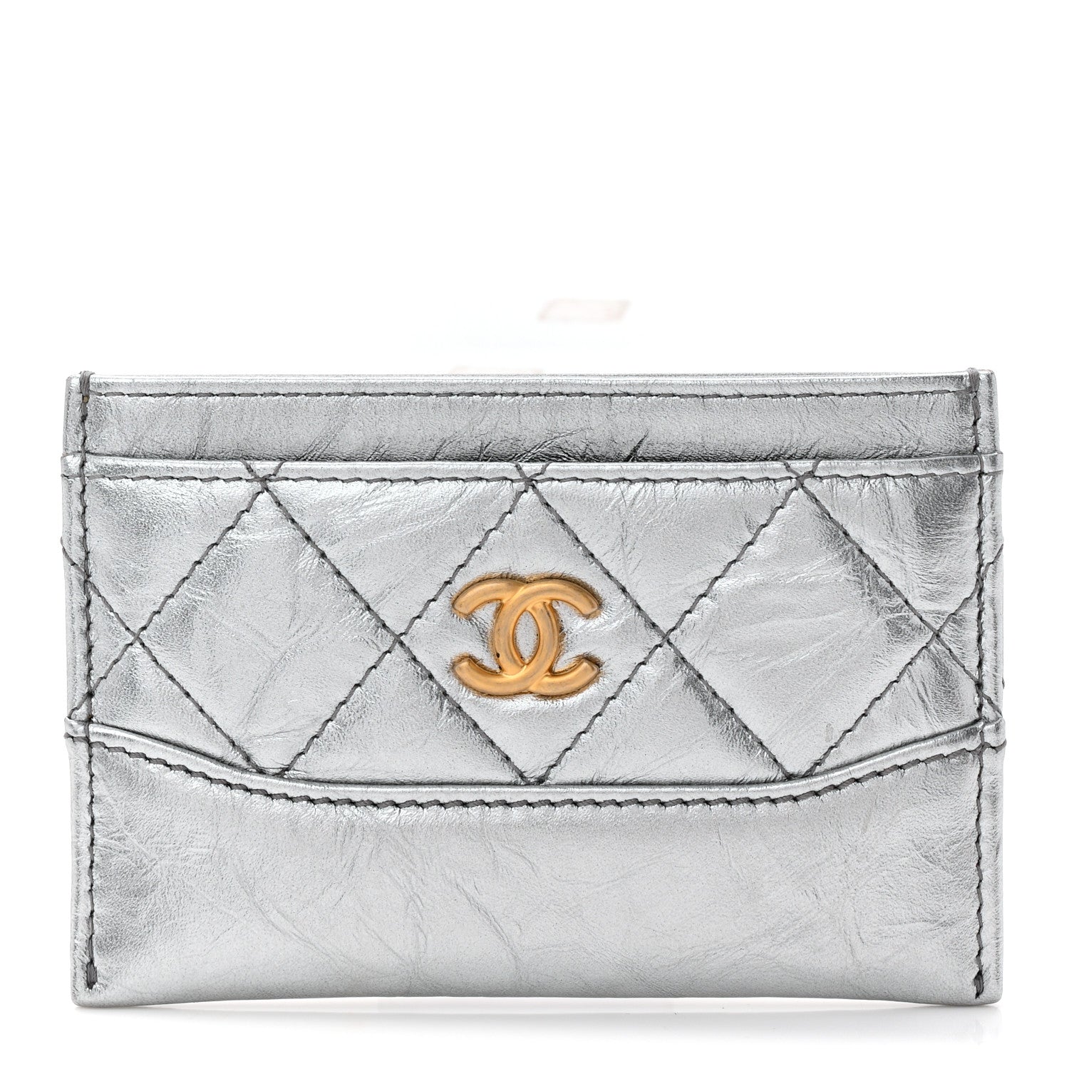Chanel Metallic Aged Calfskin Quilted Gabrielle Card Holder Wallet Silver 1 of 9