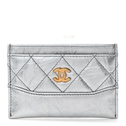 Chanel Metallic Aged Calfskin Quilted Gabrielle Card Holder Wallet Silver 1 of 9