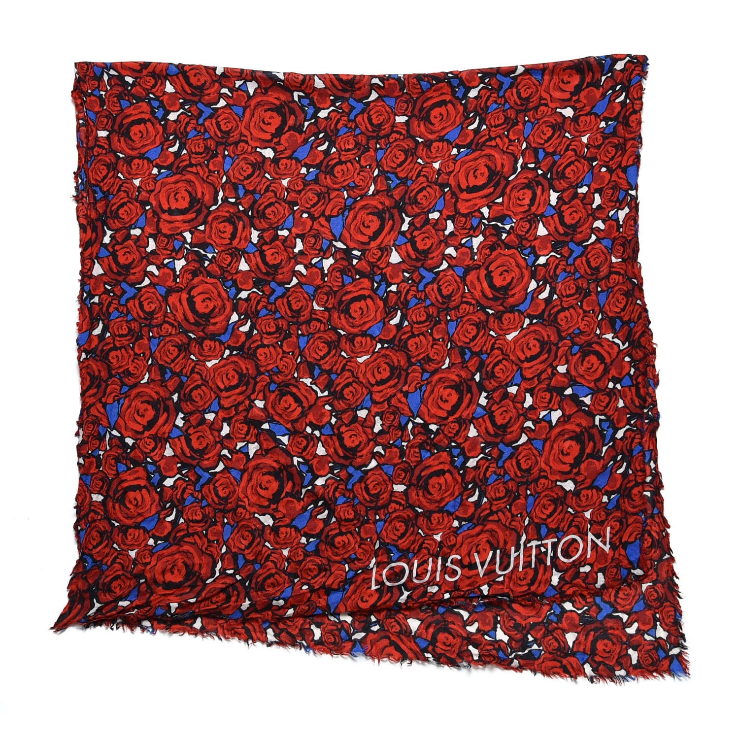 Louis Vuitton Silk Wool Cashmere Rock'n'Roses Stole Red 3 of 6