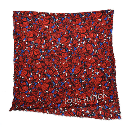 Louis Vuitton Silk Wool Cashmere Rock'n'Roses Stole Red 3 of 6