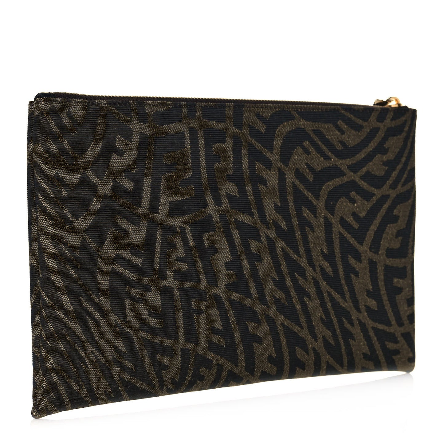 X SARAH COLEMAN Fabric Jacquard Vitello King FF Vertigo Medium Flat Pouch Tobacco Moro Black