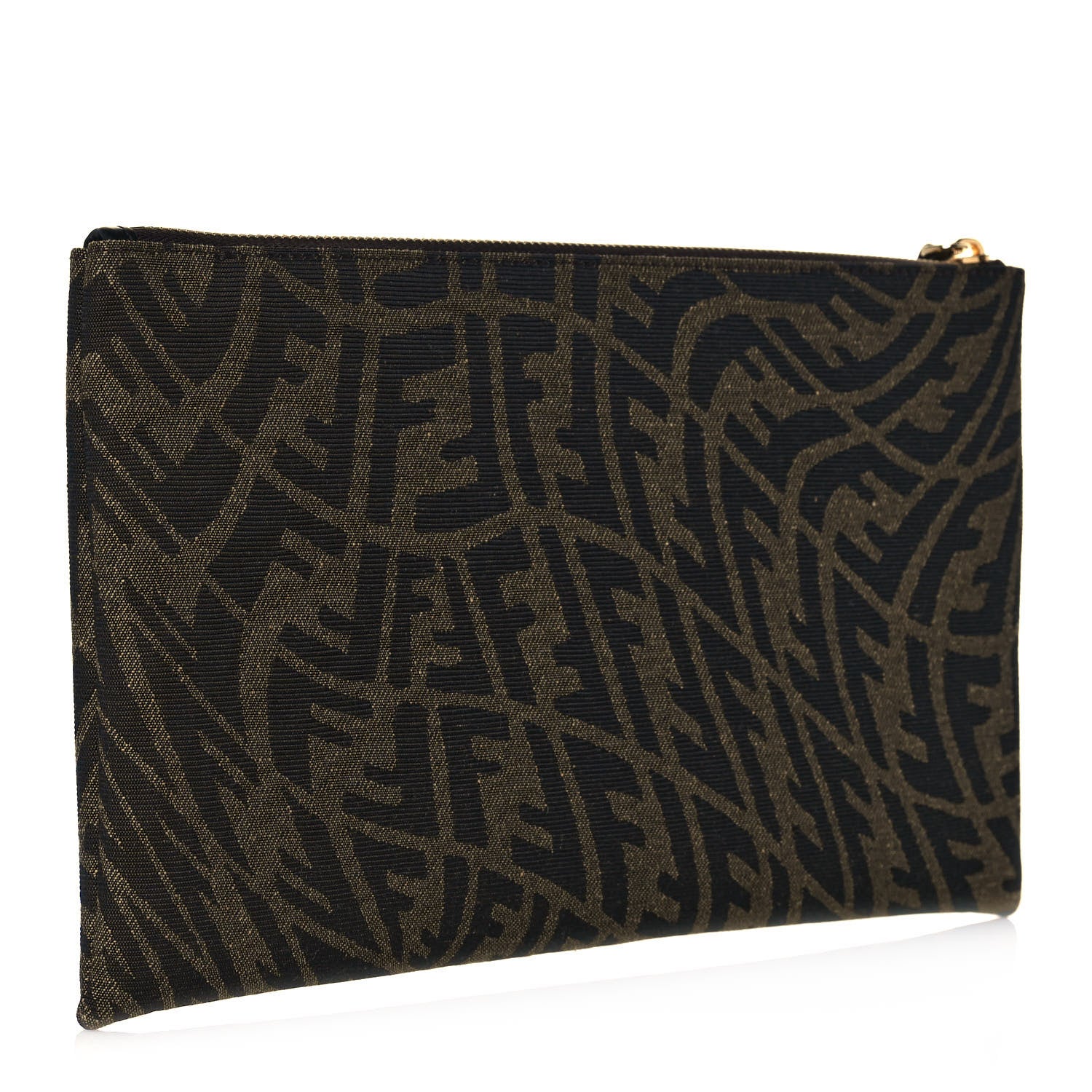 Fendi X SARAH COLEMAN Fabric Jacquard Vitello King FF Vertigo Medium Flat Pouch Tobacco Moro Black 3 of 14