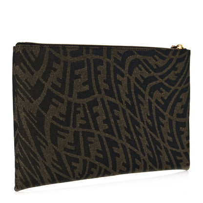 Fendi X SARAH COLEMAN Fabric Jacquard Vitello King FF Vertigo Medium Flat Pouch Tobacco Moro Black 3 of 14