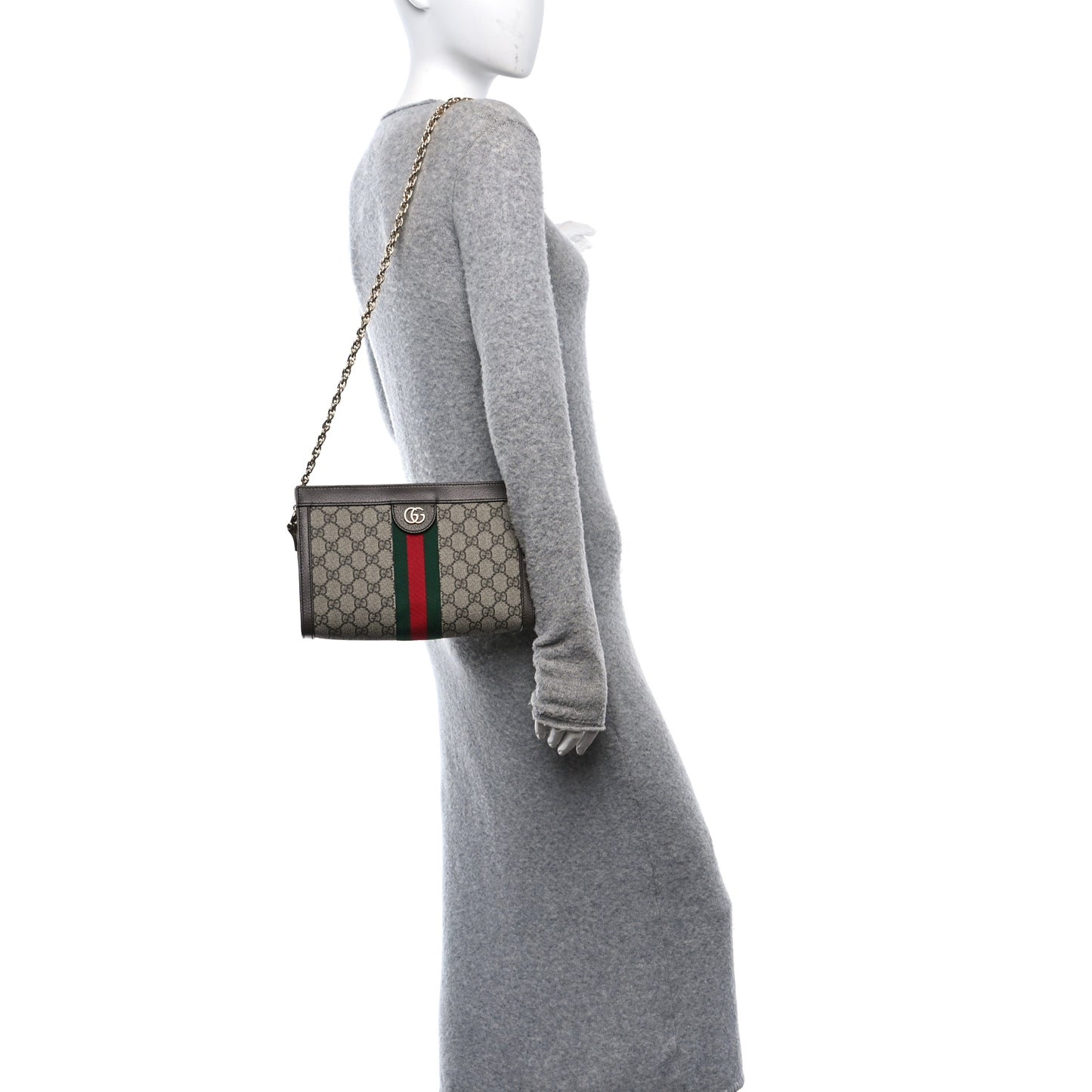 GG Supreme Monogram Web Small Ophidia Chain Shoulder Bag Brown