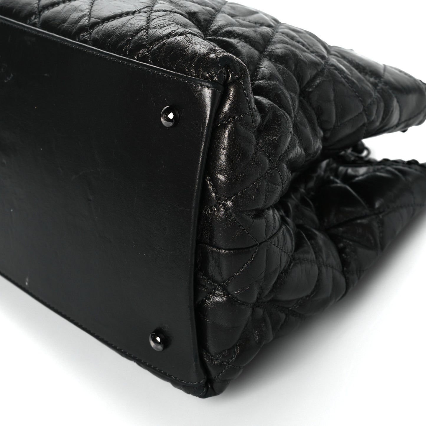 Metallic Aged Calfskin Quilted Small Chain Me Tote Dark Silver