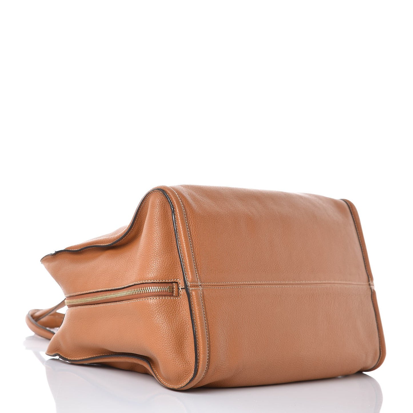 Pebbled Calfskin Large Skull Padlock Zip Around Tote Camel