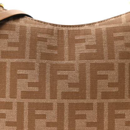 Fendi Fabric Jacquard Vitello Grace FF 1974 Mini Fendigraphy Hobo Bag Beige 7 of 9