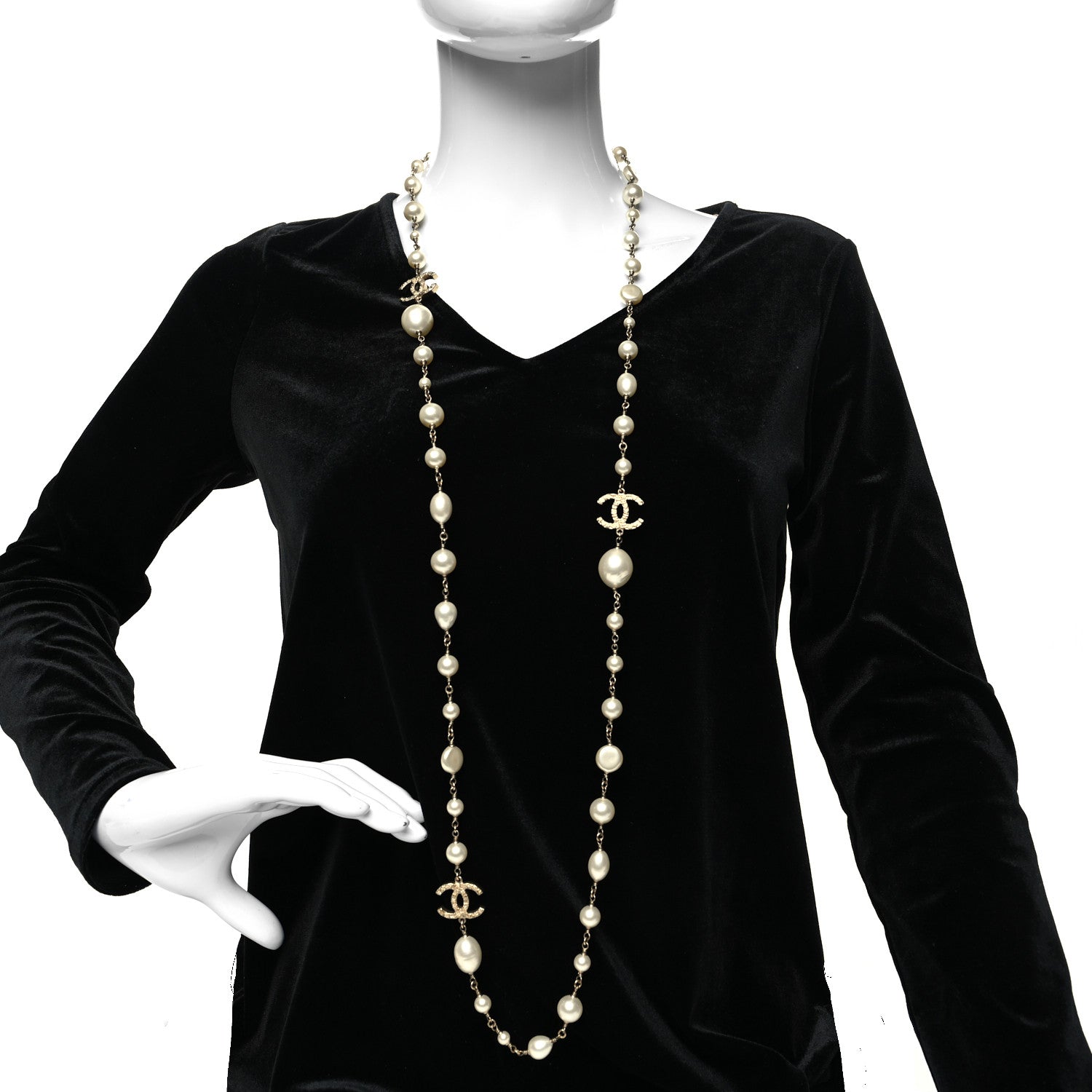 Chanel Graduated Pearl CC Long Necklace Gold 2 of 5