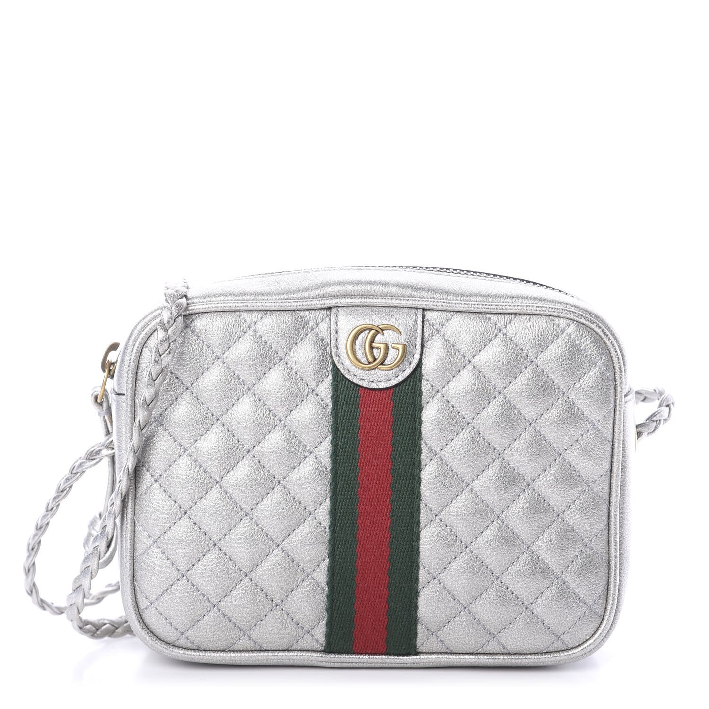 Laminated Nappa Web Trapuntata Mini GG Shoulder Bag Argento