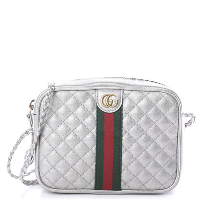 Gucci Laminated Nappa Web Trapuntata Mini GG Shoulder Bag Argento 1 of 7